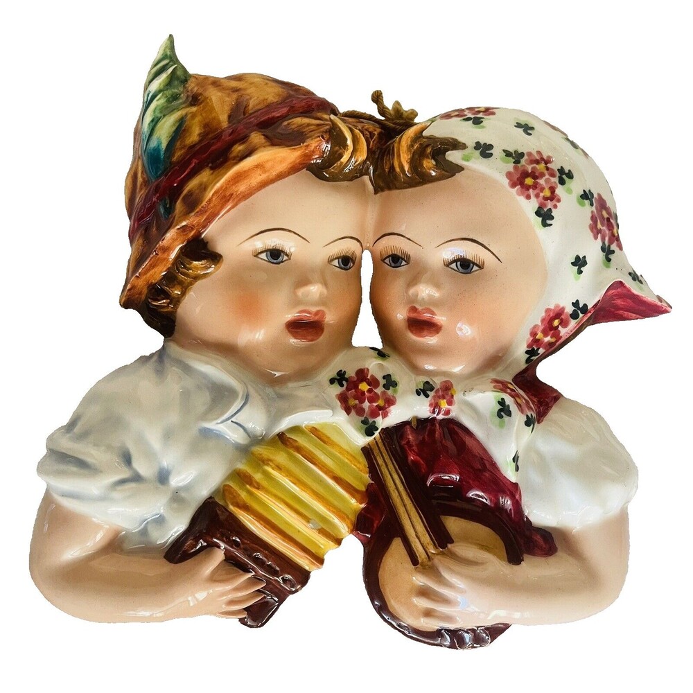Wall Plague Kids Playing Instruments Ceramic Detailed Hand Painted VTG Italy '60